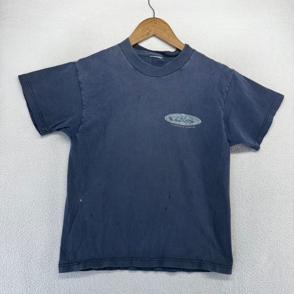 Vintage Surfboards Shirt Boys Medium Blue Sun Faded G&S Faded Distressed 90s